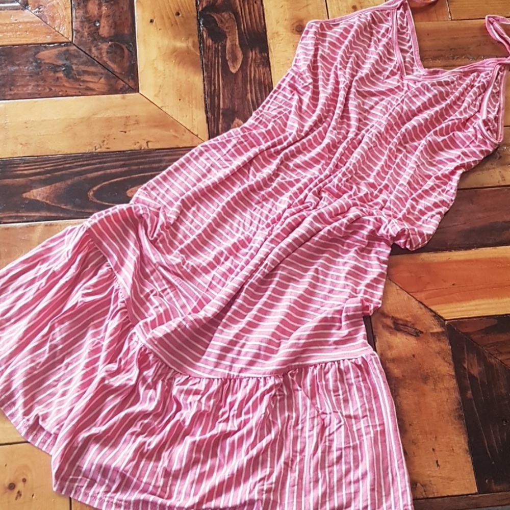 Pink & white striped slip dress